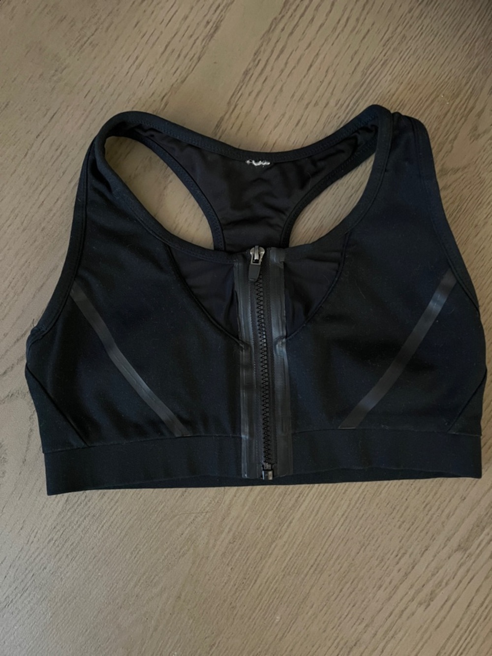 Fabletics Black Front-Zip Racerback Sports Bra